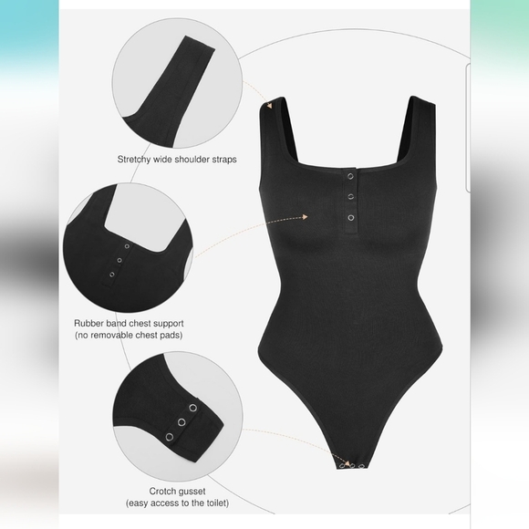 Popilush Black Button Down Sleeveless Tummy Control Tank Top Bodysuit Size 5XL - Picture 3 of 12